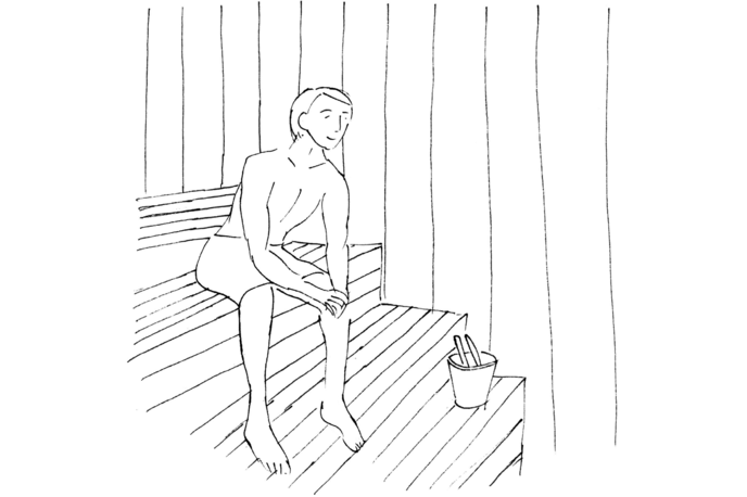 Mann sitzt in einer Sauna