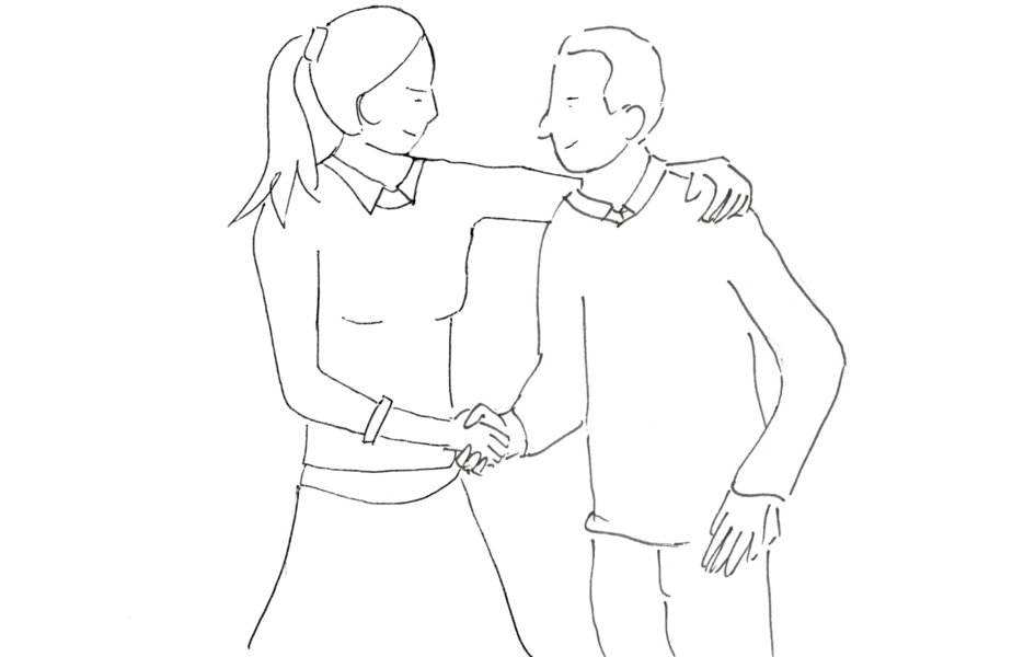 Illustration Ehrlichkeit Frau hilft alten Mann beim Gehen