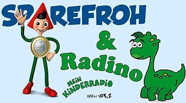 Logo Sparefroh von Sparkasse und Radino von Kinderradio
