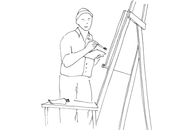Mann malt auf Leinwand